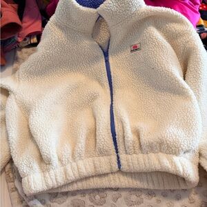 Old Navy Cream Sherpa Jacket with Blue Trim